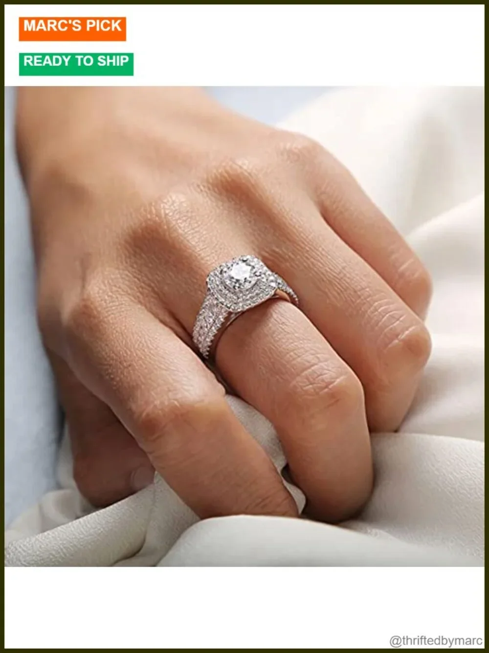 2CT Moissanite Halo Engagement Ring 925 Sterling Silver Platinum Plated
